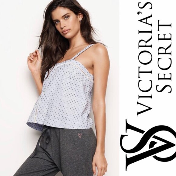 Victoria's Secret | Pale Blue & Navy Swiss Dot Tank Top Blouse | Size Medium - Picture 1 of 11